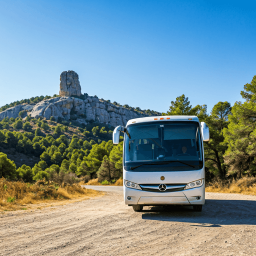 Tourist coach parked near a scenic landmark